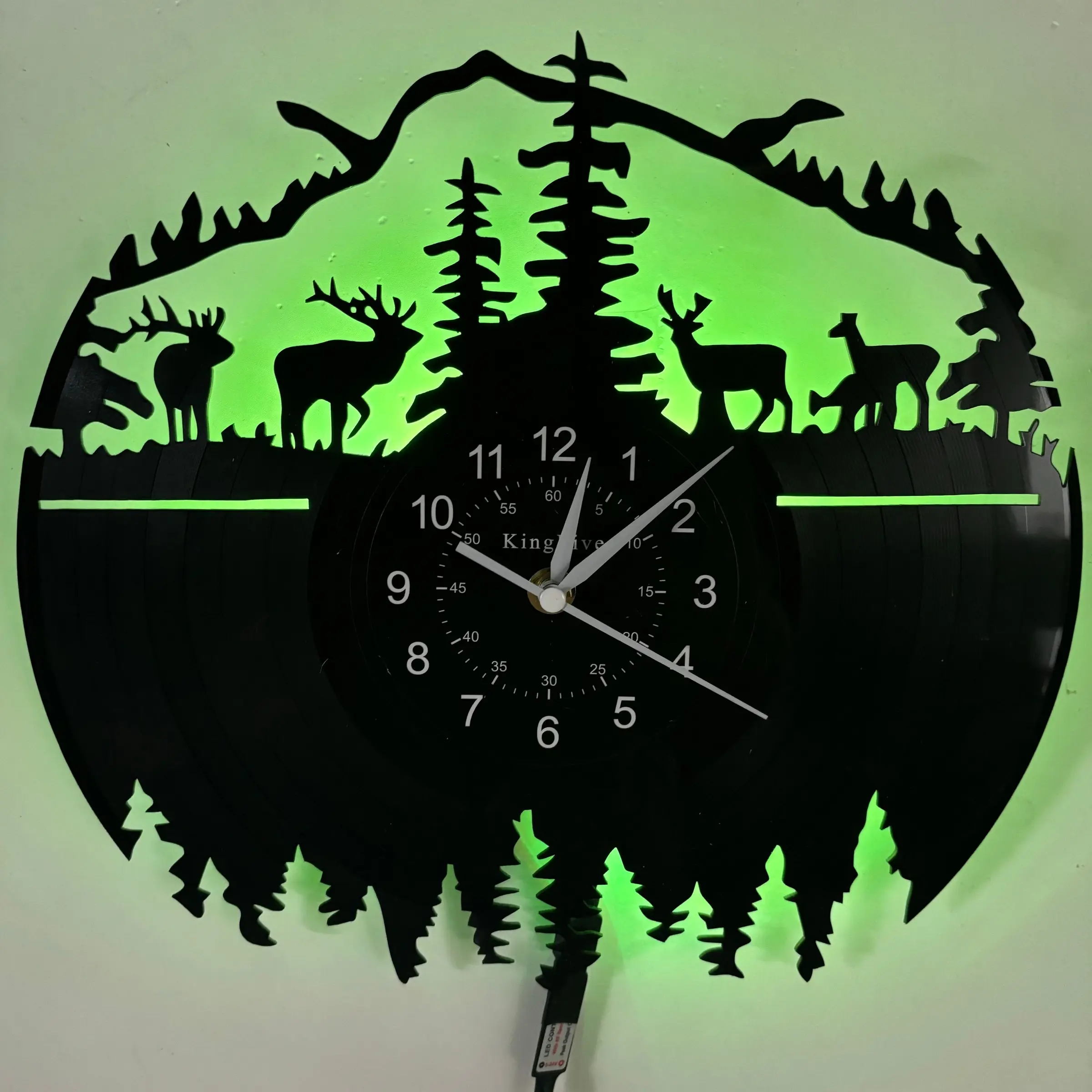 Christmas Reindeer Vinyl Wall Clock, Colorful LED, Led Wall Clocks, Home Decoration, Gift for Mother's Day, Halloween, New Year, Bedroom, Living Room