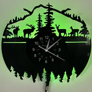 Christmas Reindeer Vinyl Wall Clock, Colorful LED, Led Wall Clocks, Home Decoration, Gift for Mother's Day, Halloween, New Year, Bedroom, Living Room
