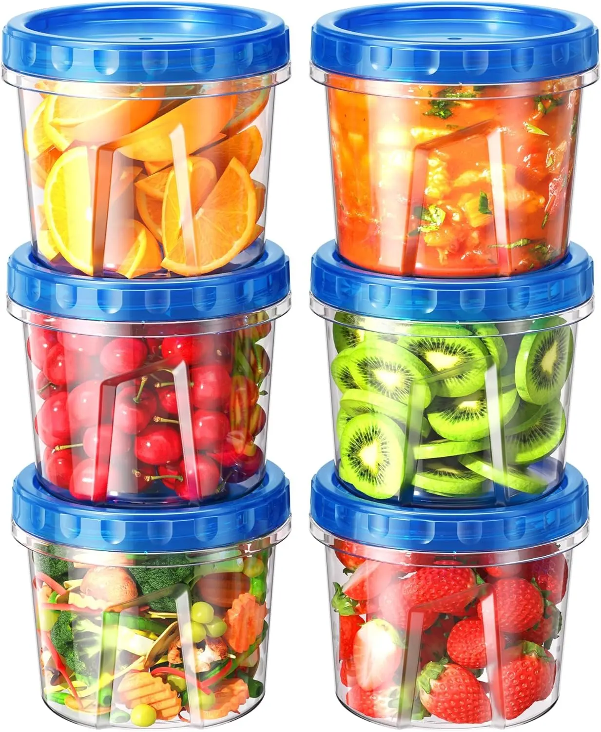 6-Piece 24oz Food Grade Lightweight Plastic Food Containers Set - BPA-Free, Airtight Seal Stackable Reusable Kitchen Preserving Containers, Leakproof Twist-Top Lids, Freezer-Microwave-Dishwasher Safe, Ideal for Kid's Lunch, Work Lunches, Picnics