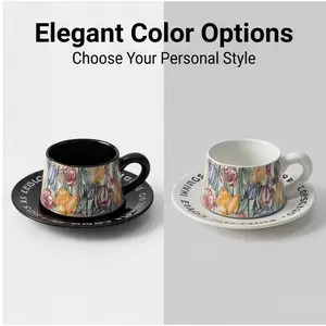 Ceramic Coffee Cup Tulip Creative Home Tea Set, High Temperature Firing Glazed Couple Mug Set, Includes Cups Dishes Spoon