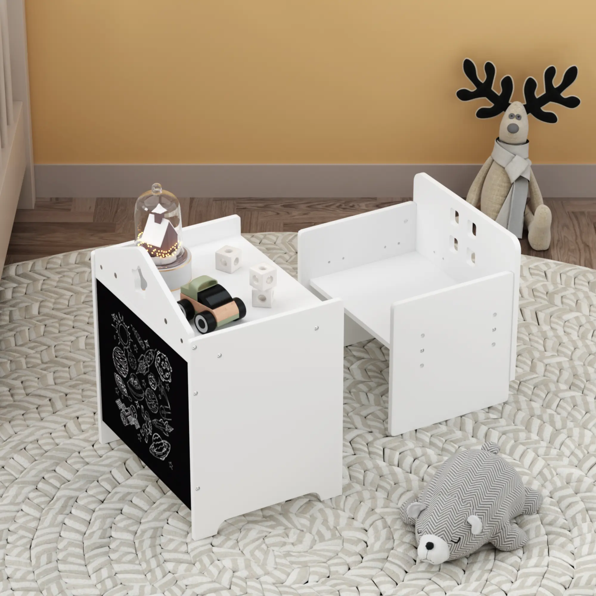 "️ Montessori Weaning Table Set for 1-3 Year Olds! ️ Blackboard + 3 Heights + Step Stools—Eating, Drawing, Reading All In One!  #ToddlerFurniture"