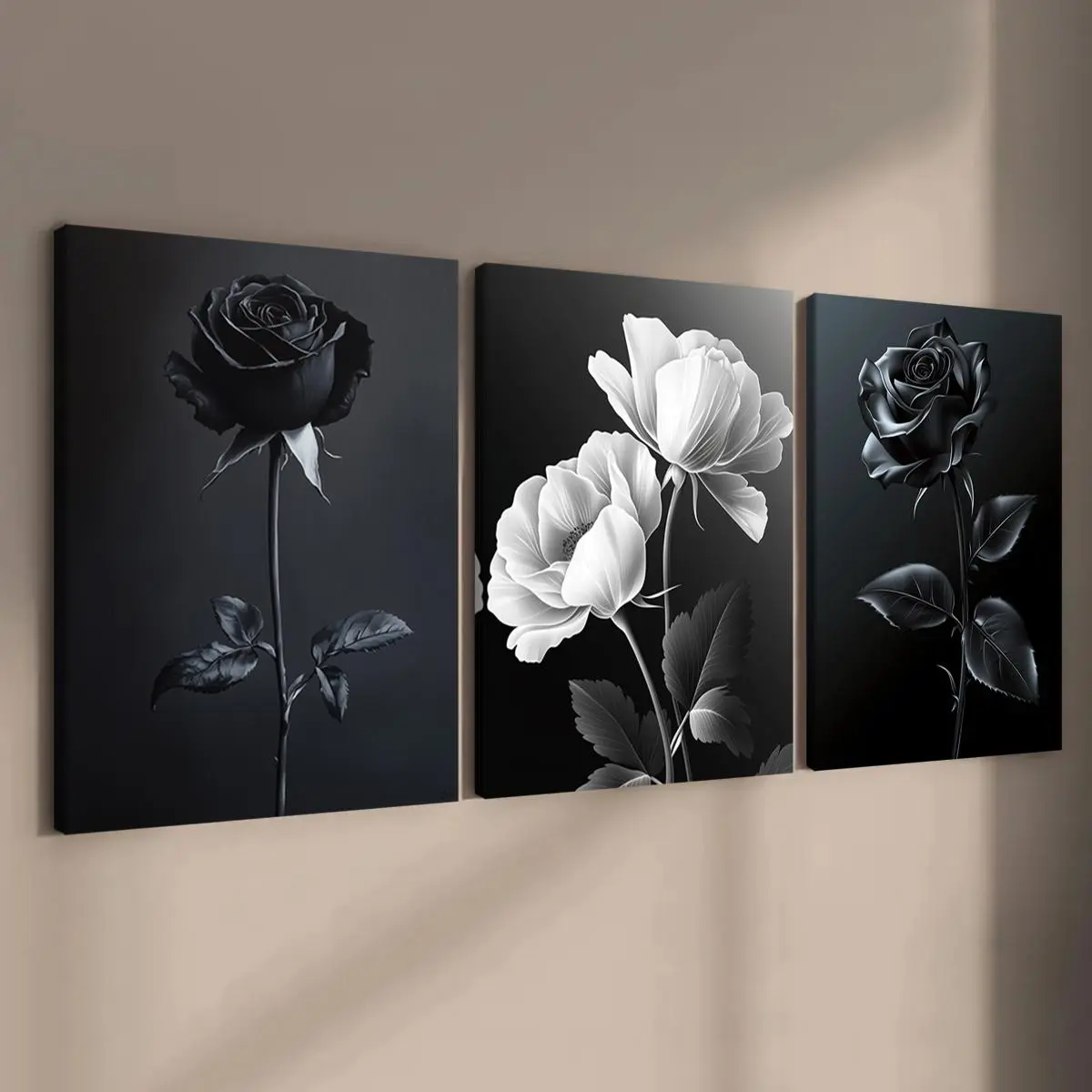Rose Pattern Wooden Framed Canvas Painting, Modern Floral Paintings, 3 Counts/set Modern Poster, Wall Art Decor for Home Living Room Bedroom Office, Ornaments, Wall Decoration, Home Decor Products