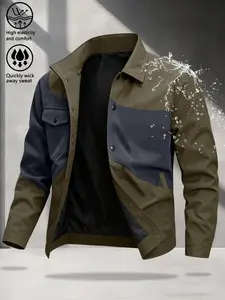 Men's Patchwork Windproof Jacket, Breathable Fabric, Multi-Pocket Design, All-Season Casual Outerwear, Ideal for Daily Wear & Outdoor Activities