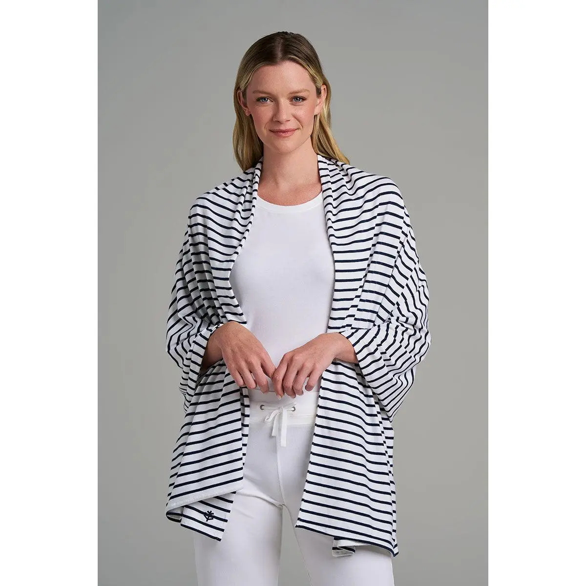 Sanibel | Women's Everyday Beach Shawl | White/Navy Stripe