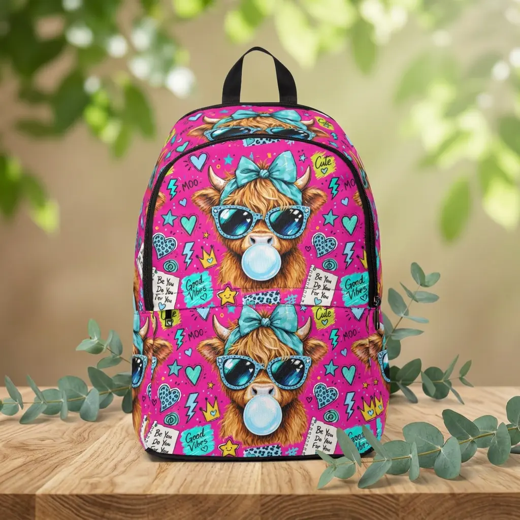 Playful Pink Bubblegum Alpaca Print Zipper Backpack - Cute Look Casual Functional School Bag