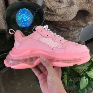 Men's  sole couple style versatile color blocked triple s tennis shoes and women's classic casual sports shoes thick sole height increasing sneakers transparent