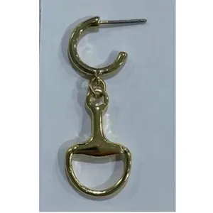 Gold Horse Bit Drop Earrings 1”