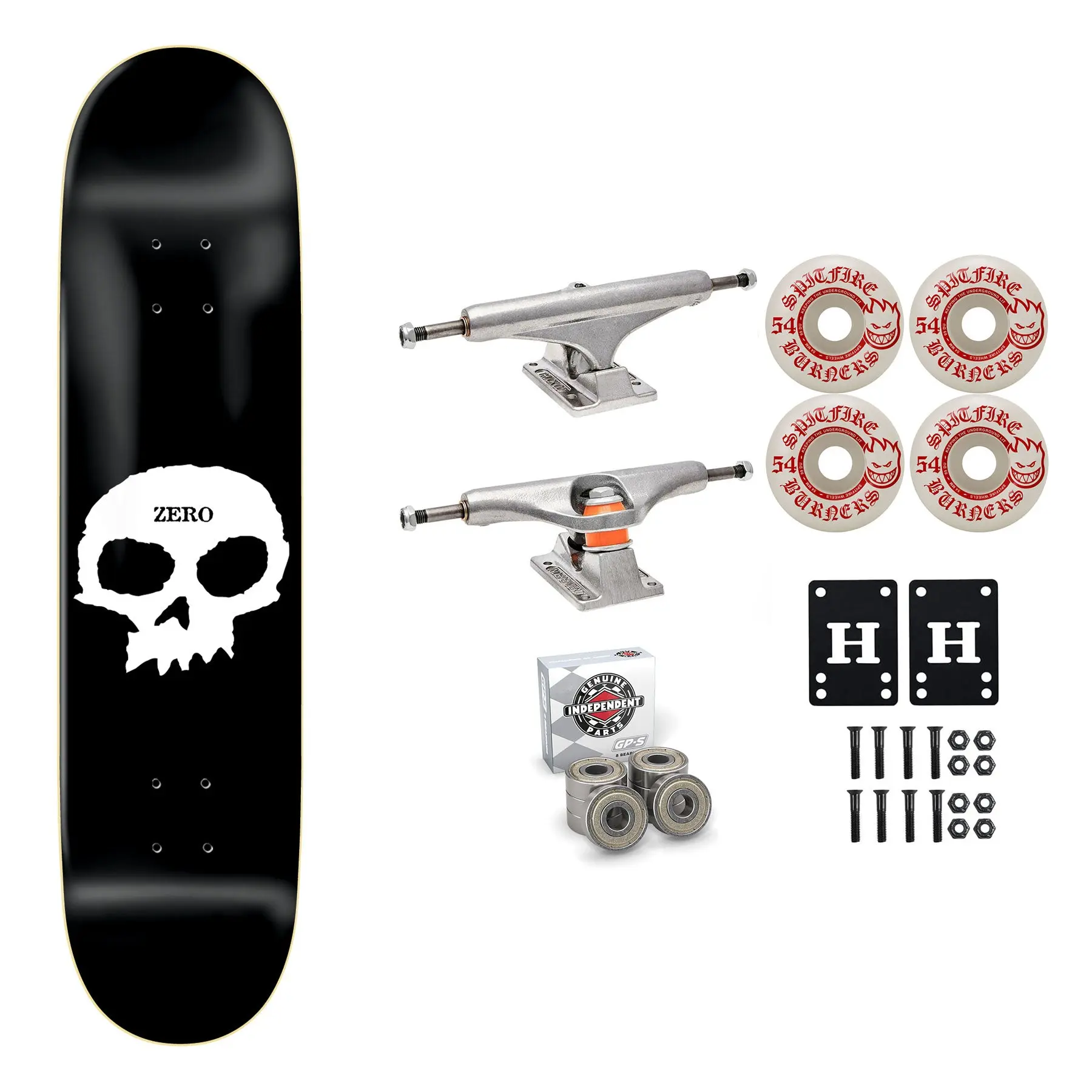 Zero Skateboard Single Skull 8.0" Independent Spitfire Premium Kit