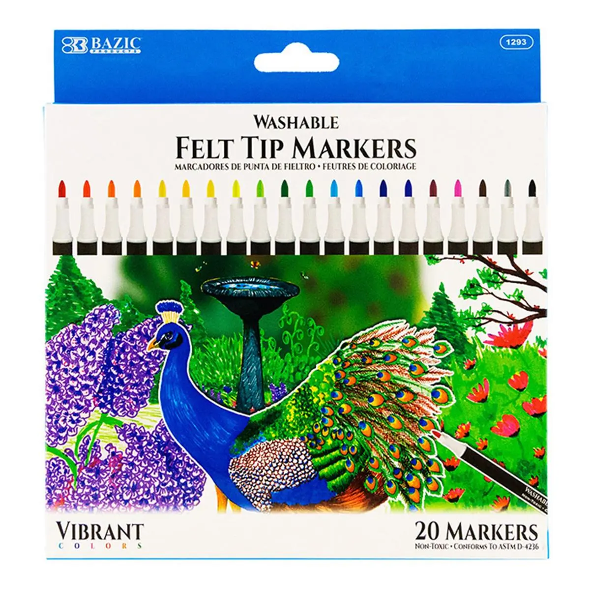 Felt Tip Washable Markers, Assorted Color - Set of 20