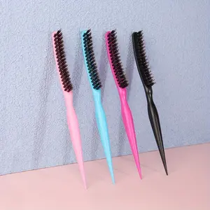 2pcs 3-in-1 Boar Bristle Hair Brush for Women - Slick Back Comb & Rat Tail Pick for Edge Control, Backcombing, Smoothing & Styling Fine Hair - ABS Plastic Handle, Normal Hair Types, Pink & Blue Combs Included, Hair Care Comb