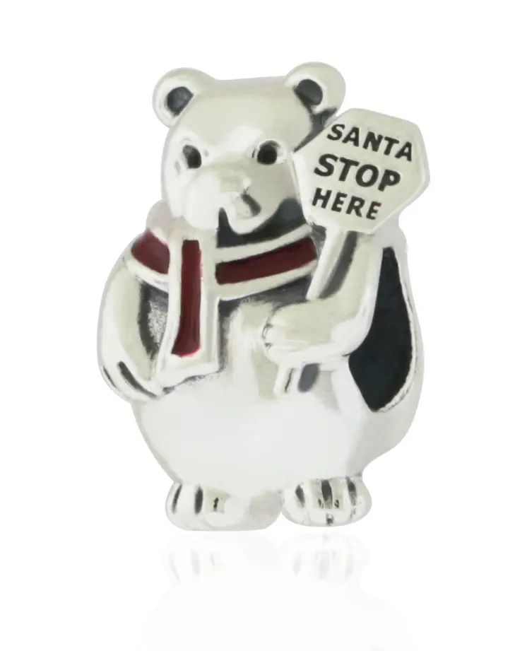 Pandora Silver Christmas Enamel Polar Bear Bead - 796466EN39, Collectibles, Enamel Detail, Animal, Beads, Holiday, Unisex Charm
