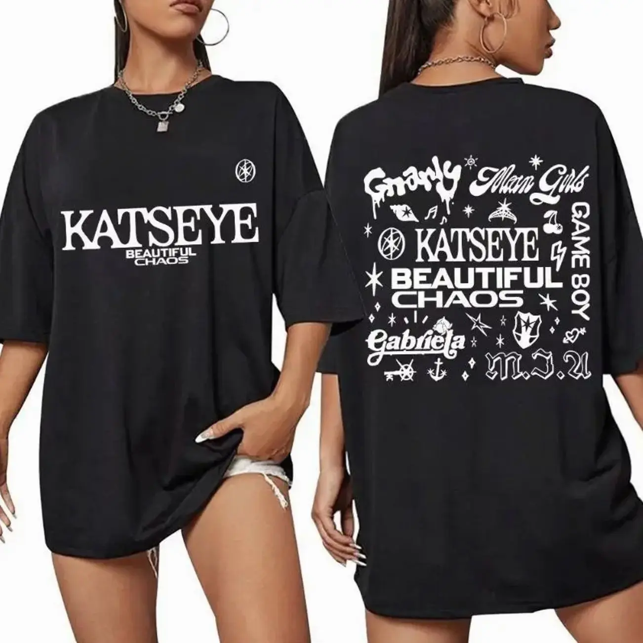 Korean Katseye Beautiful Chaos Tour T Shirt Kpop Vintage Harajuku Fashion Y2K Men Women T-shirt Cotton Loose T Shirts Fans Gifts UIS