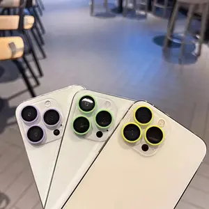 6-Piece, Luminous Ceramic Lens Protector in Blue, Purple, Pink, Yellow, and Green, Compatible with iPhone 17/16/15/14/13/12/11 Lens Protectors, Drop-proof, Scratch-resistant, Shockproof, Practical, and Easy to Install Accessories