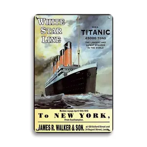 White Star Line Cruise Ship Pattern Metal Sign, 1 Count Retro Vintage Metal Tin Sign, Wall Decoration for Home Room Shop Store Indoor Outdoor