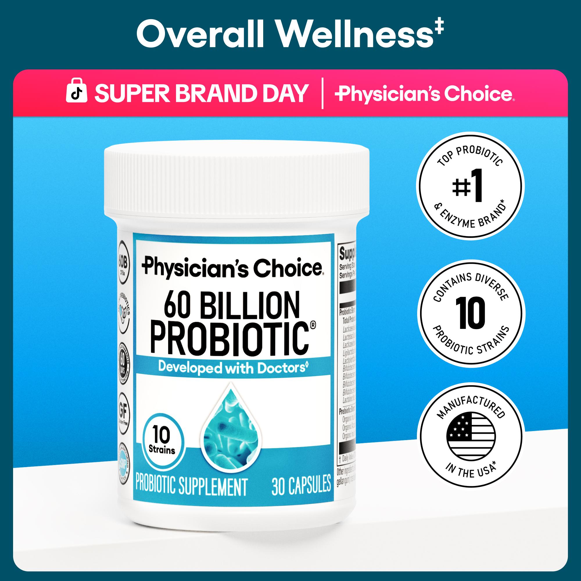 Physician's Choice 60 Billion Probiotic - Daily Gut Health, Digestive & Immune Support for Men and Women with Organic Prebiotics & 10 Unique Strains