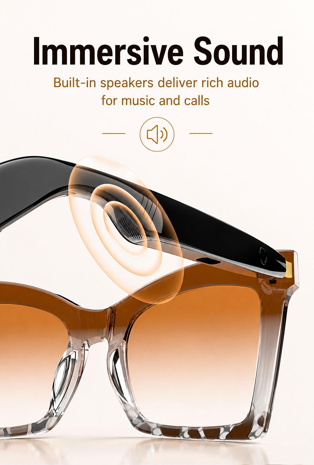 Smart Bluetooth Glasses, Bluetooth Audio Glasses, Auto Power On When Worn, Bluetooth Headset Sunglasses, Open-Ear Audio, Hands-Free Calling, Music Playback, Touch Control, Voice Assistant, Women's Sunglasses, Beach Sunglasses, Holiday Gift tiktokshopbackt