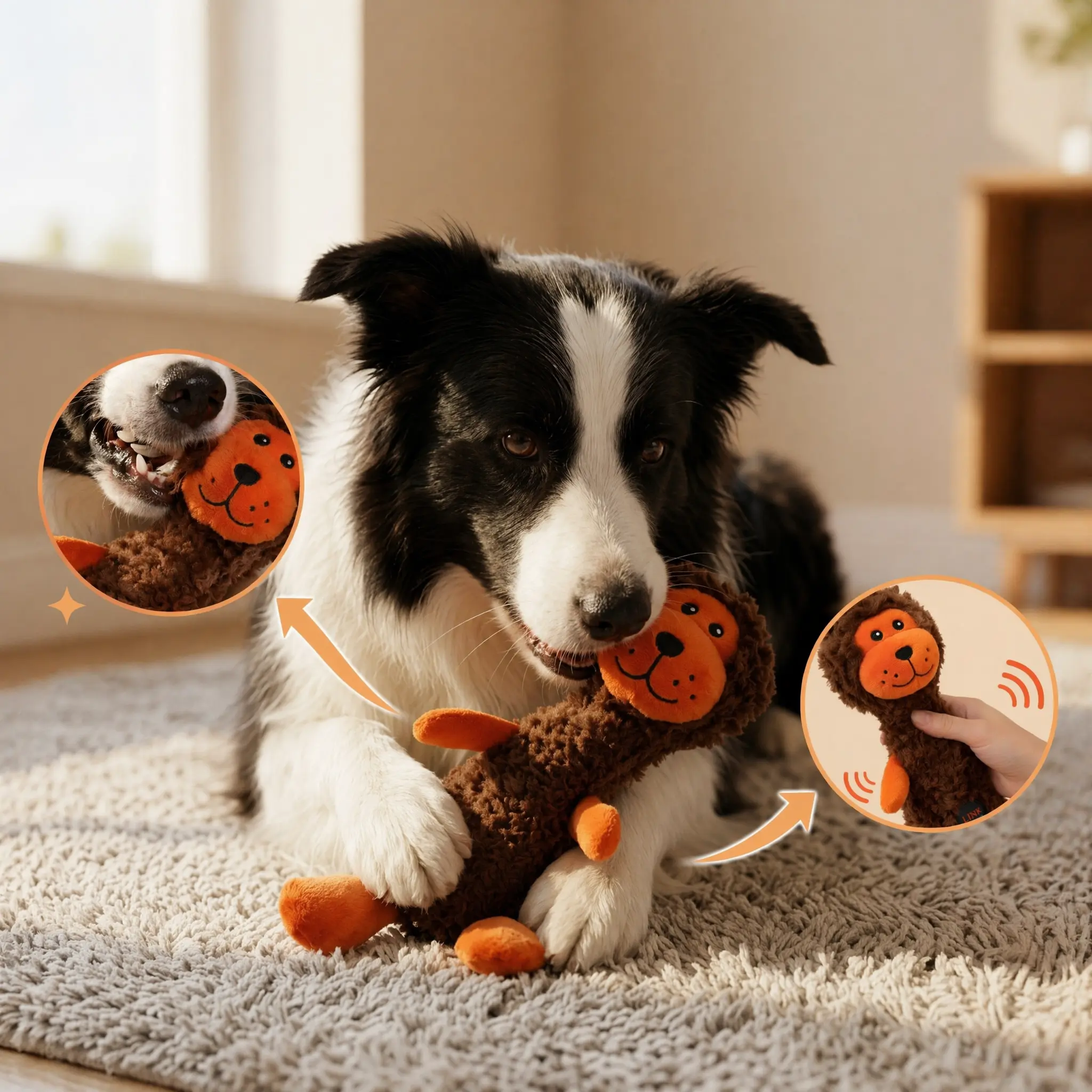 Lion Plush Dog Toy, Cute Squeaky Crinkle Stuffed Puppy Toy, Interactive Enrichment Chew Toy to Keep Dogs Busy, Soft Durable Fetch & Tug Toy for Small to Medium Dogs