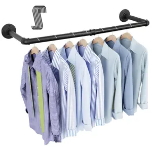 Heavy Duty Detachable Wall Mounted Clothes Rack, Industrial Pipe Clothing Rack 38.4", Black Iron Garment Bar, Multi-purpose Hanging Rod for Closet Storage
