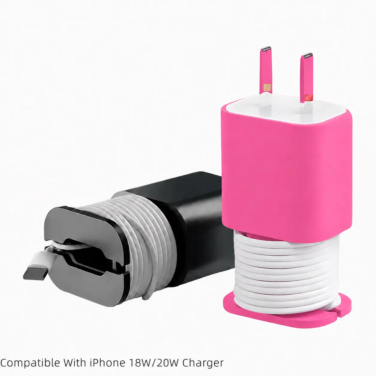 2 in 1 Silicone Charger Protector with Cord Wrap, iPhone Silicone Power Adapter Case, Snapback Charger Winder, Compatible with 18W/20W(Charger Not Included)