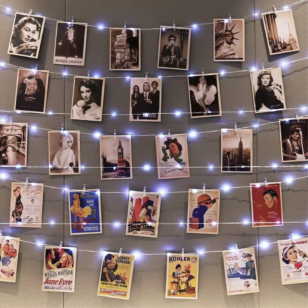 120LEDs White Photo Clips String Light, 40Ft Fairy Light with 52 Clear Clips & 12 Hooks on Wall, Timer & 8 Modes USB  Copper Wire String Light for hanging picture, Bedroom Wedding Party
