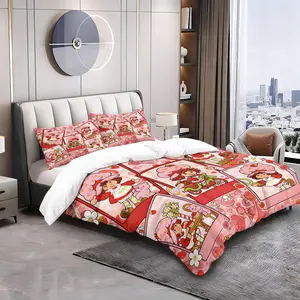 Cartoon Strawberry Girl Pattern Decorative Duvet Cover Set, Cartoon Printed Bedding Set, Soft And Breathable Duvet Cover And Pillowcase, Suitable For Bedrooms And Guest Rooms, Suitable As a Moving, Daily Or Holiday Gift