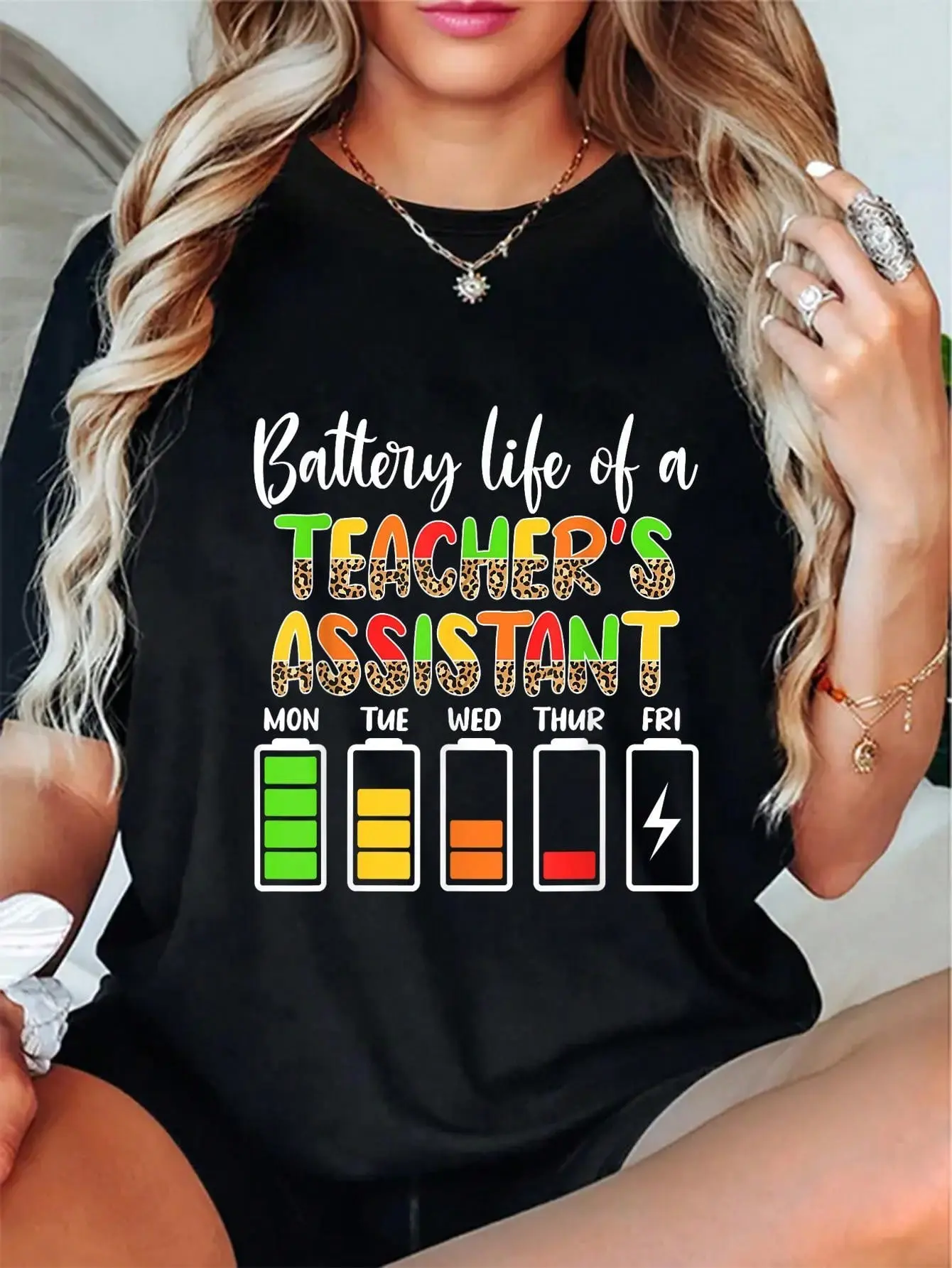 Women's 100% Cotton Loose Short-Sleeve Round-Neck T-Shirt - Casual Teaching Assistant Clothes, Women's Top