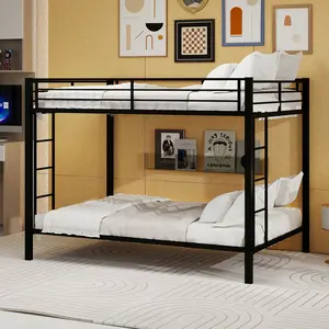 Queen Size Metal Bunk Bed Frame with Square Tube Iron Construction, Heavy Duty Black Finish, Space Saving Vertical Design for Kids Teens Adults Guest Room, Durable Steel Slat Support, No Box Spring Needed, Bedroom Furniture for Bedroom