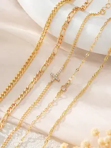 5Pcs Sparkling CZ Cross Layered Bracelet Set, 18K Gold Plated Stackable Zircon Bracelets, Elegant Jewelry Gift for Mother's Day