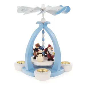 Dregeno Blue Pyramid Candle Holder Santa and Snowman Christmas Decoration