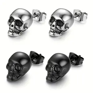 1pair Skull Design Alloy Stud Earrings For Women And Men, Jewelry Gift
