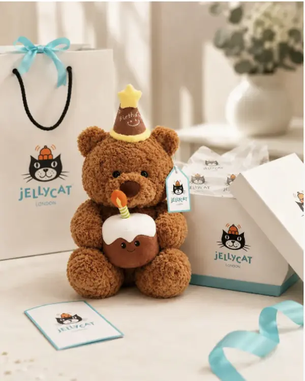 Jellycat Bartholomew Bear Birthday Cake Plush with Gift Bag, Soft Teddy Bear Stuffed Animal, Cute Birthday Baby Shower Gift (40cm)