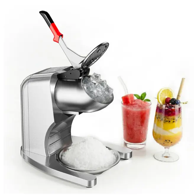 Commercial Ice Crusher 209LBS/H, 300W Electric Snow Cone Machine with 4 Stainless Steel Blades, 1450RPM, 1.98LBS Hopper Shaved Ice Maker with Bowl & Cover for Home and Commercial Use, Yellow