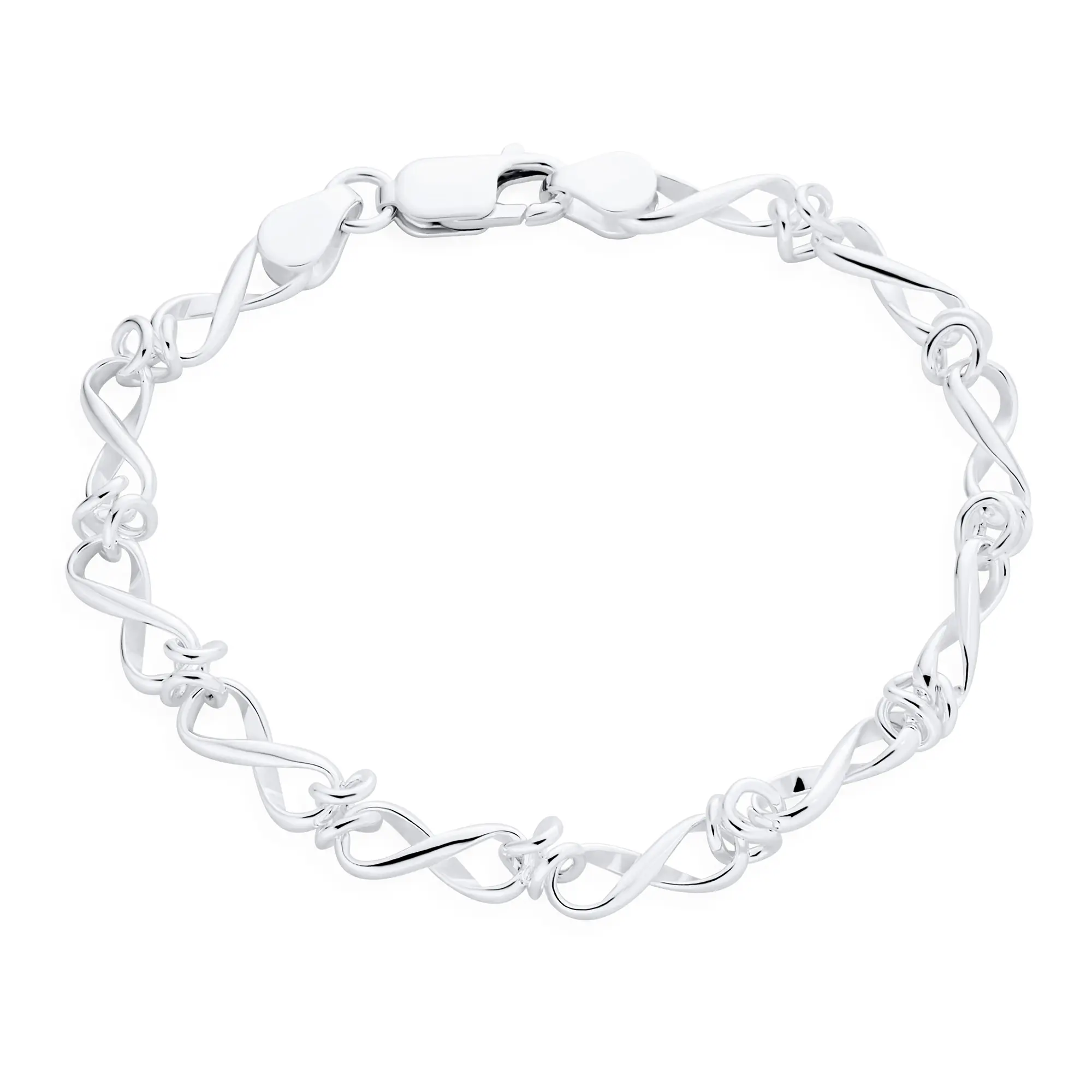 Infinity Chain Link Bracelet .925 Sterling Silver Forever Love Knot For Romantic Gift 7.5 Inch