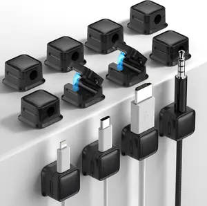 12 Pack Magnetic Cord Organizer Holder, Strong Adhesive Desk Cable Management, Easy Open, Organize Phone Charging Cords, Wire Holder, Neatly for Home, Office, Car, Desk, Nightstand - Black