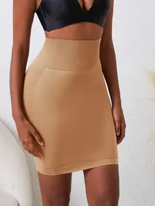 Women's Seamless High Waist Tummy Control Body Shaping Dress, Plain Simple Daily Slim Fit Skirt, 1 Piece Set