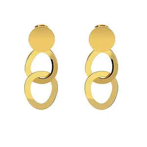 Stately Steel Double Circle Twisted Wave Dangle Earrings