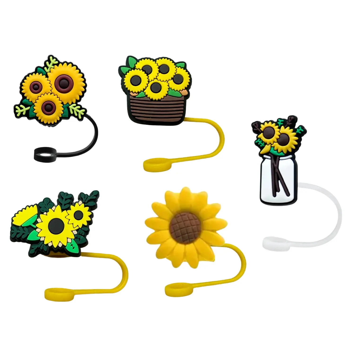 Sunflower Straw Cover   5 Different Designs     2 Sizes  Standard Fits 6-8mm  Diameter Large Fits 10mm Diameter Straws   Reusable   Silicone  Drinkware   Straw Topper