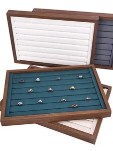 Walnut Color Standing Ring Display Stand, Earring Stud Jewelry Holder, Live Streaming Booth Accessory, Retail Showcase Rack