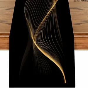 2D flat printing, 1-piece set of golden line table flags, modern minimalist style, elegant home decoration, suitable for various occasions, adding artistic atmosphere, easy to clean, classic black background, highlighting noble temperament, Modern Design
