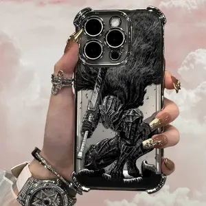 Berserk Guts Hot Blood Anime Plating Case For iPhone 17 17Air 16 15 14 13 12 11 Pro Max X XSMax Plus Anti-Fall Airabag Back Cover
