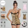LUMENNEST (US/CN) Women's Abstract Tiger Animal Print Thin-Strap Lace Trim Soft Nylon Shapewear Playsuit - Basic Underwear for Women, Sleeveless Stretch Compression, Breathable Minimalist Curvy-Fit Sport Wear,sohochic