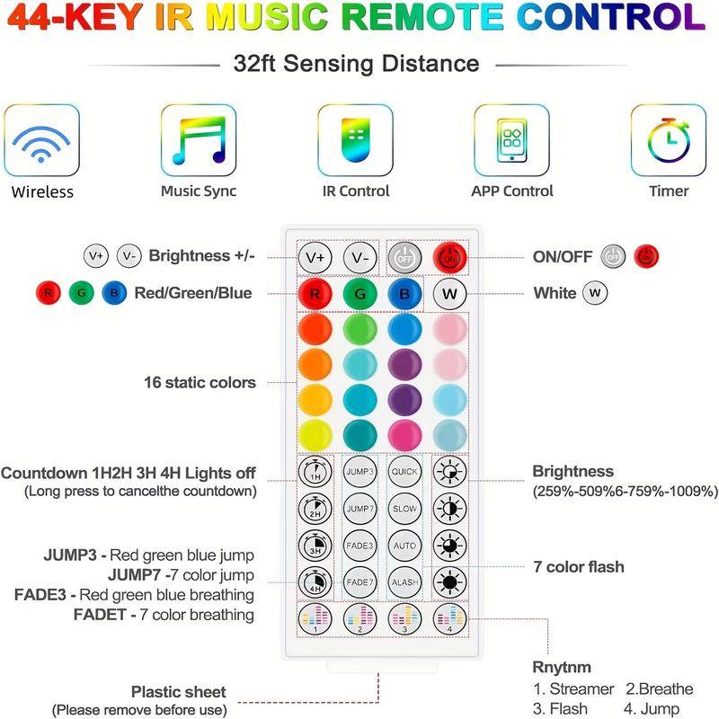 [Music Sync LED Strip]200FT RGB Color Changing Lights, 10 Modes & Bluetooth Smart App Control.Easy Installation for Room Aesthetic, Create Your Dream Room! Smart RGB LED Light Strip with App