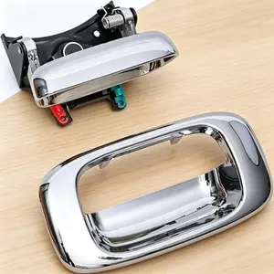Chrome Exterior Tailgate Handle with Bezel Lock Set for 1999-2007 Chevy Silverado GMC Sierra 1500 2500 3500 with Rod Clips Replacement 15997911 15228539 15228540