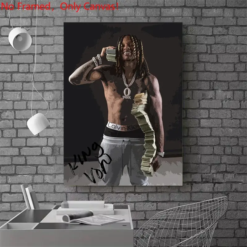 1 piece/set frameless canvas painting Print Design poster, Artwork, Cool Wall Art, Popular hip-hop culture realism art, King Von, perfect gift for rap music lovers, ideal for home spaces, bedroom decor and wall decor