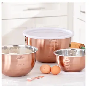 BrylaneHome 6 Piece Set Of Copper Mixing Bowls & Lids, Copper Bronze Stainless Steel