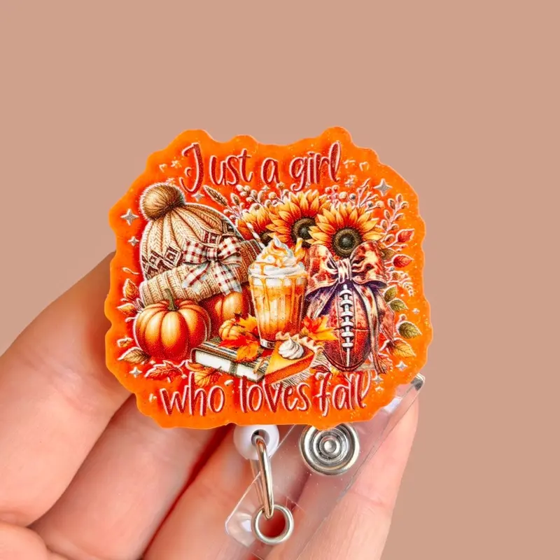 Glitter My Badge Halloween fall pumpkin badge reel for nurse and hospital workers. Badge clip Badge pull - Retractable swivel clip with a 360 rotation. Great gift for coworker.