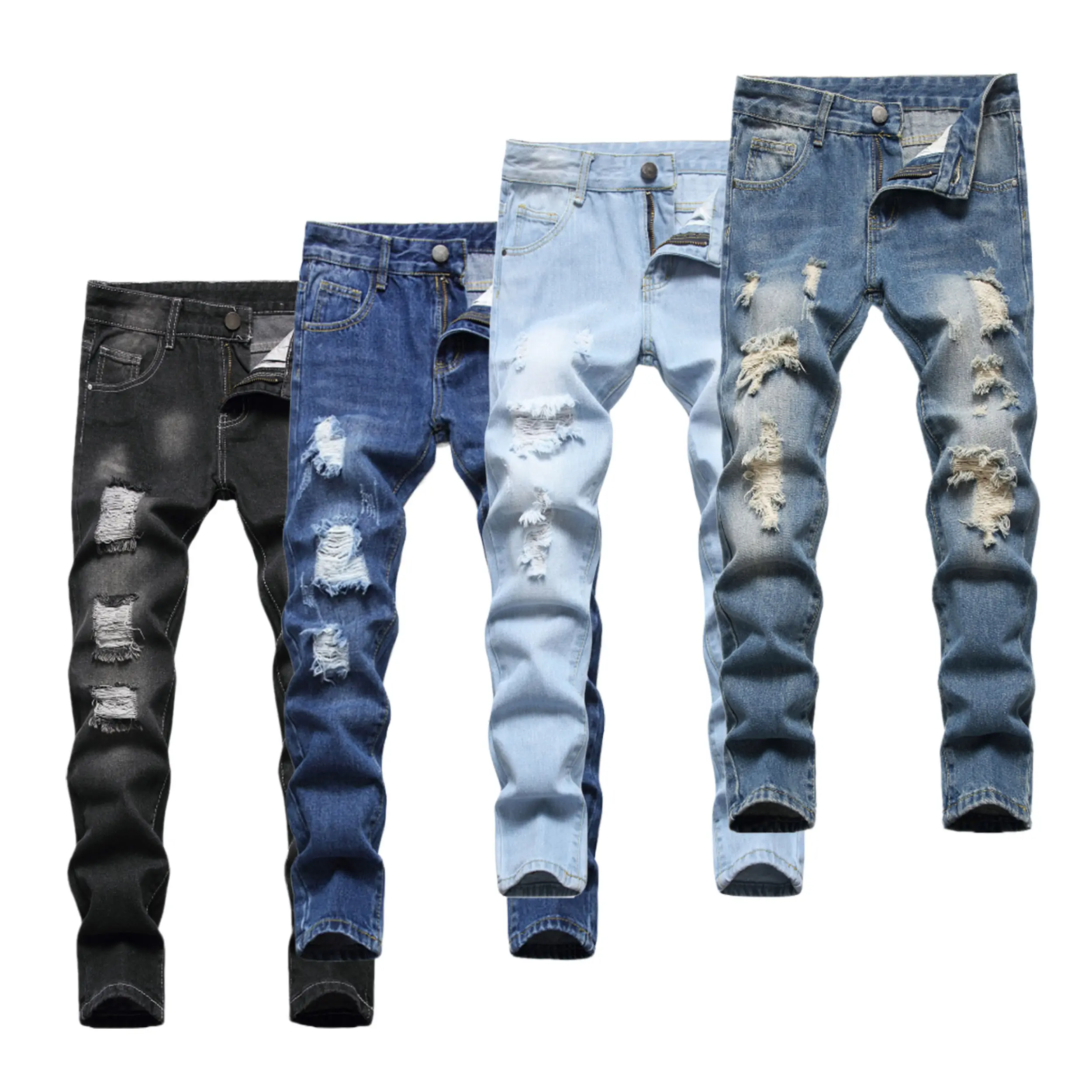 Boy's Solid Color Fashionable Skinny Pants - Ripped Distressed Destroyed Washed Denim Jeans
