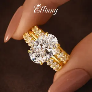 Effinny Women's 4.5ct Oval Shape 5A Cubic Zirconia Elegant Engagement & Wedding Rings Set, Female Daily Wear Travel Bridal Ring Set