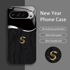 Suitable for [Google Pixel 9 Pro Xl] New high-end creative auspicious wood grain snake mobile phone case New business simple tempered glass mobile phone case Affordable anti-fall and anti-fingerprint-888