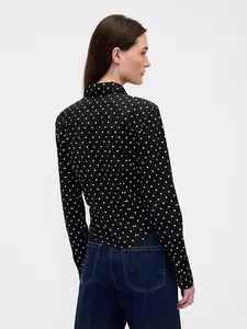 Women's Organic Cotton Fitted Crop Shirt with Classic Point Collar & Button Front Long Sleeves Sustainable Poplin Material